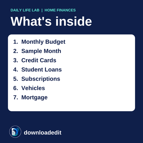 What's inside the Household Budget Worksheet: seven tabs from Monthly Budget to Mortgage.