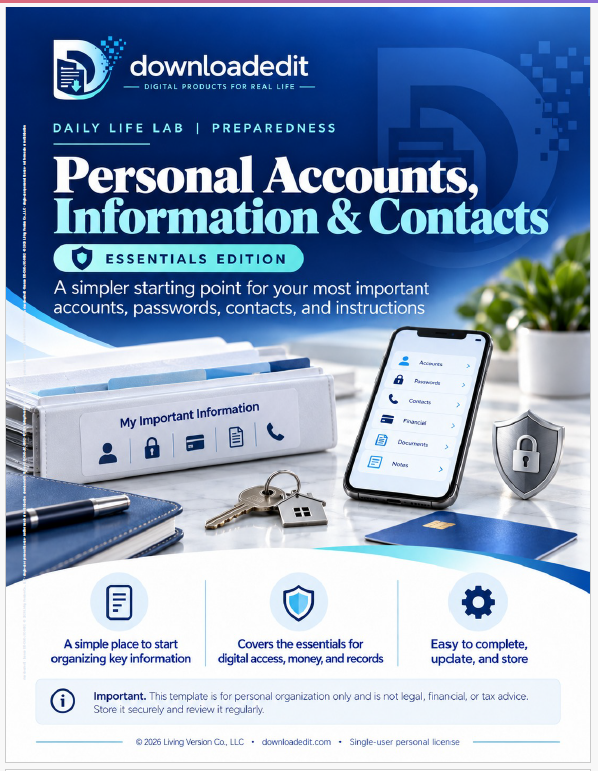 Account Info & Access Organizer: Essentials Edition